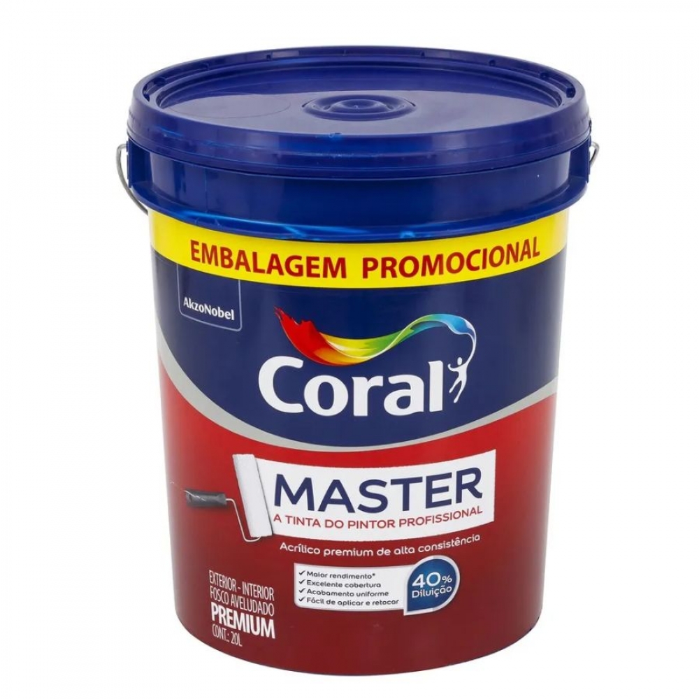 Tinta Acrílica Premium Master Interior e Exterior Branco Fosco 20l Coral - BRANCO FOSCO