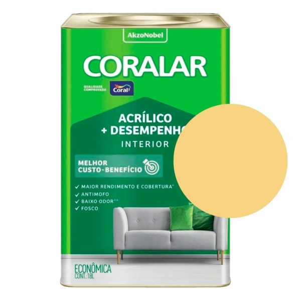 Tinta Coral Coralar 18L - Acrílico + Desempenho - AMARELO CANÁRIO