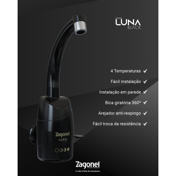 Torneira Elétrica Luna Black 4 temp - cód 34608 - ZAGONEL