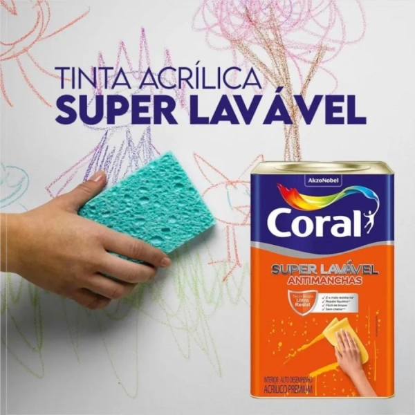 Tinta Coral Super Lavável Branco 18L – Antimanchas - BRANCO FOSCO