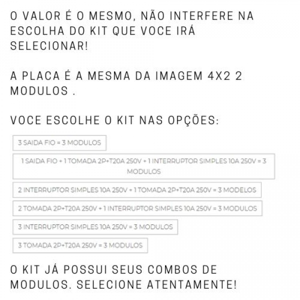 Placa Angelim 4x2 P/3 Modulos C/Suporte - Escolha os kits - PLUZIE