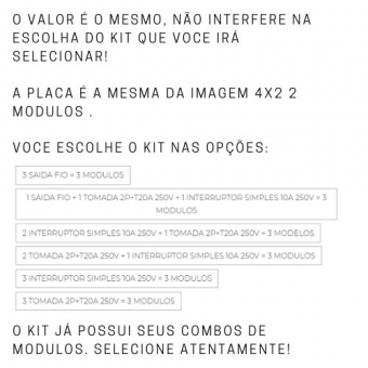 Placa Angelim 4x2 P/3 Modulos C/Suporte - Escolha os kits