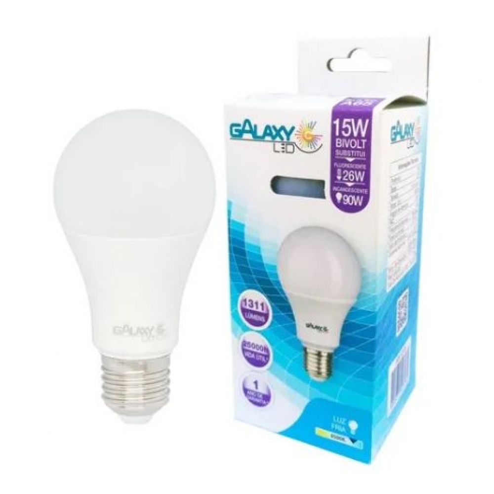 Lampada Led Bulbo A65 15w Branco Frio 6500k Biv Galaxy