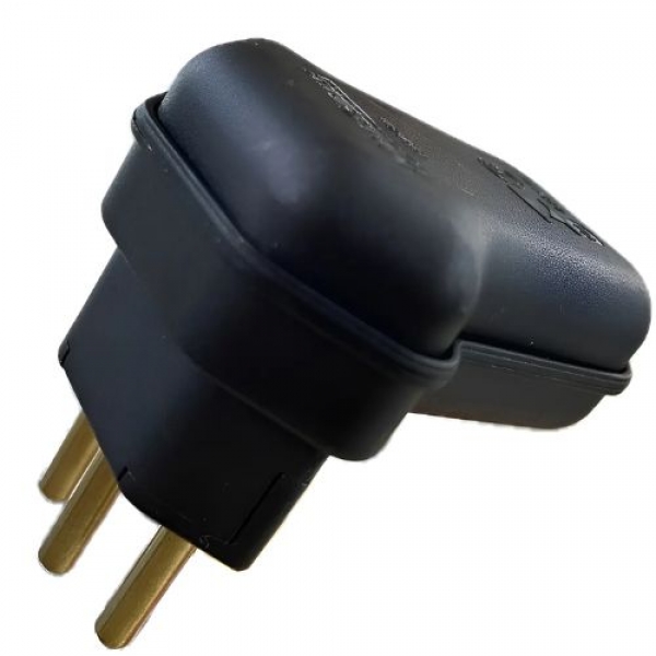 Plug Macho 2p + T 10A 250V  - 90° Triangulo Prensa Cabo - Cód 30746 - MARGIRIUS