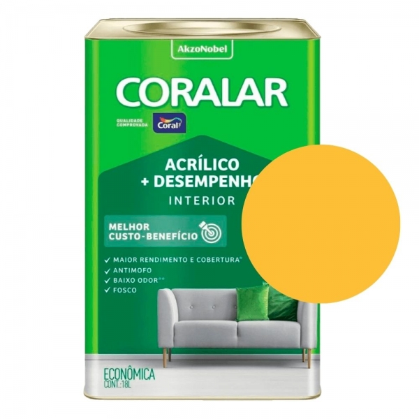 Tinta Coral Coralar 18L - Acrílico + Desempenho - AMARELO FREVO