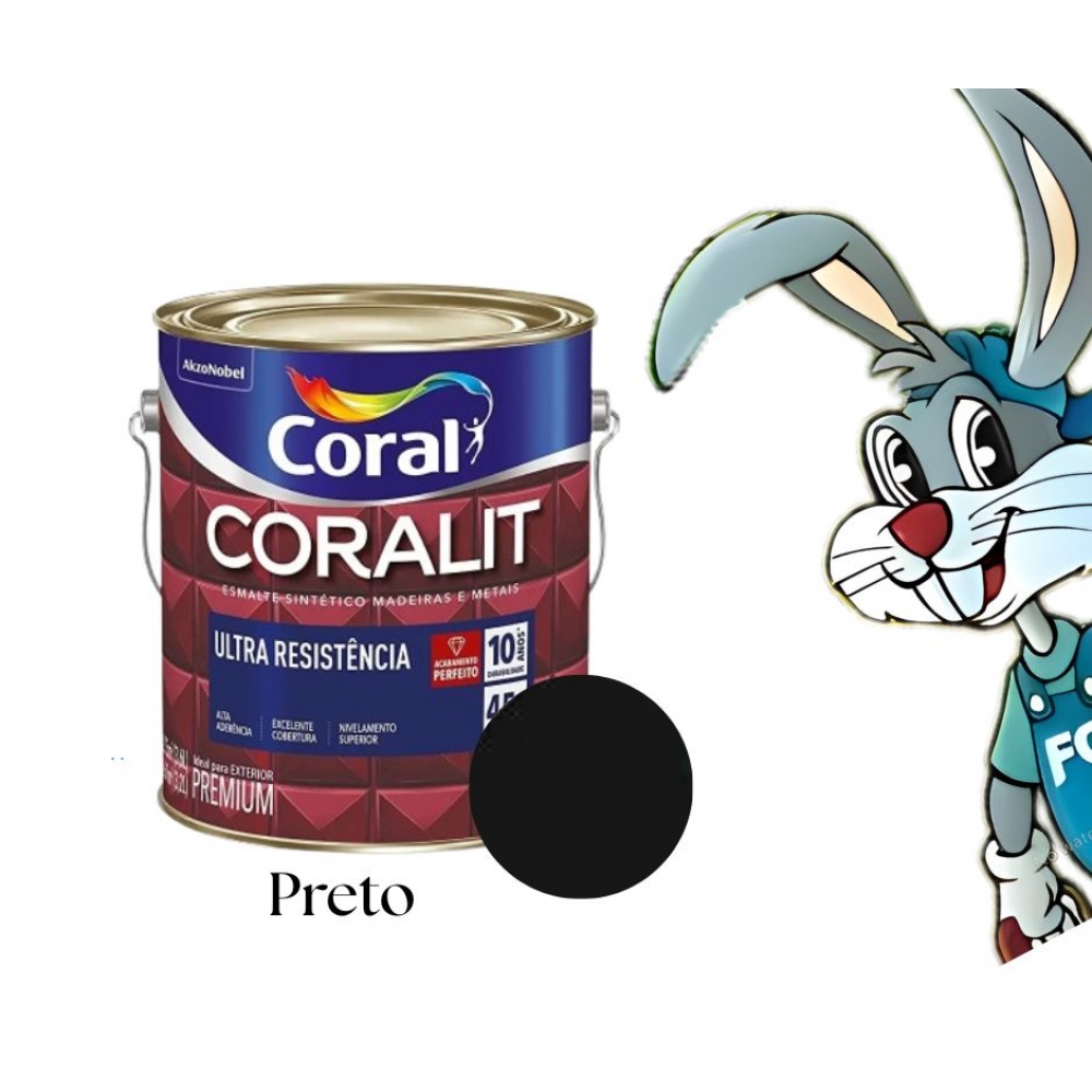 Tinta Esmalte Coral Ultra Resistência 3,6 L - PRETO