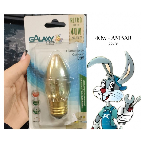 Lâmpada Filamento Carbono C35 - 40W cód 27930 - GALAXY LED