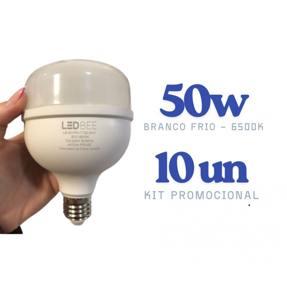 Kit 10 Lâmpadas LED Bulbo T100  50w - 6500k
