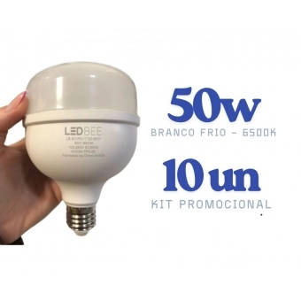Kit 10 Lâmpadas LED Bulbo T100  50w - 6500k