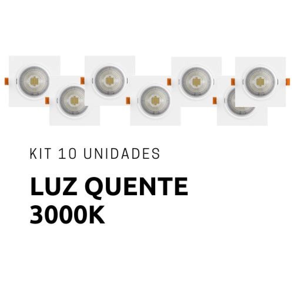 Kit 10 Spots Led Embutir Quadrado 5w - 3000k - cód 32020 - LUZ QUENTE