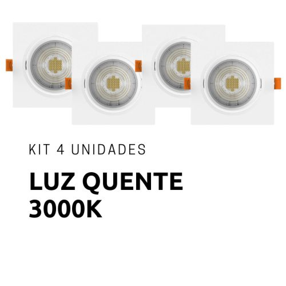 Kit 4 Spots Led Embutir Quadrado 5w - 3000k - cód 32020 - LUZ QUENTE