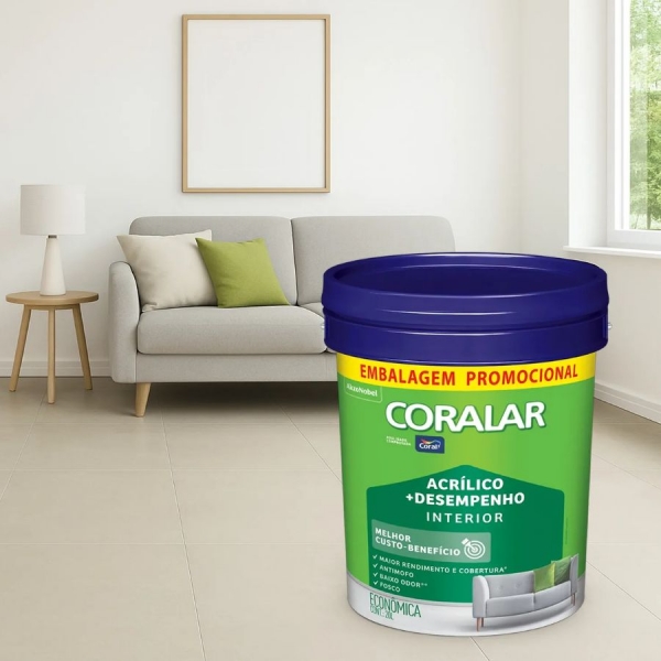Tinta Coral Coralar - Acrílico + Desempenho BALDE 20 LITROS - BRANCO GELO