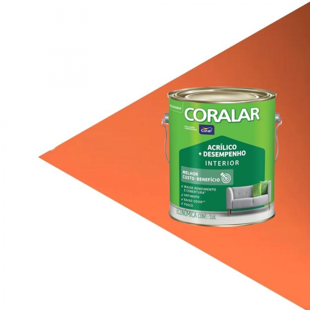 Tinta Acrílica Coral Coralar 3,6L – Economia com Qualidade - LARANJA MARACATU