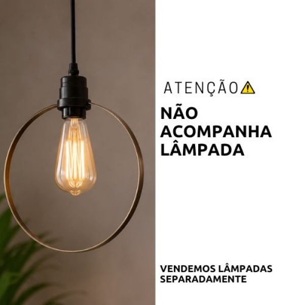 Soquete Pendente com Aro em Metal Dourado - Cód 19859 - DECORATIVA