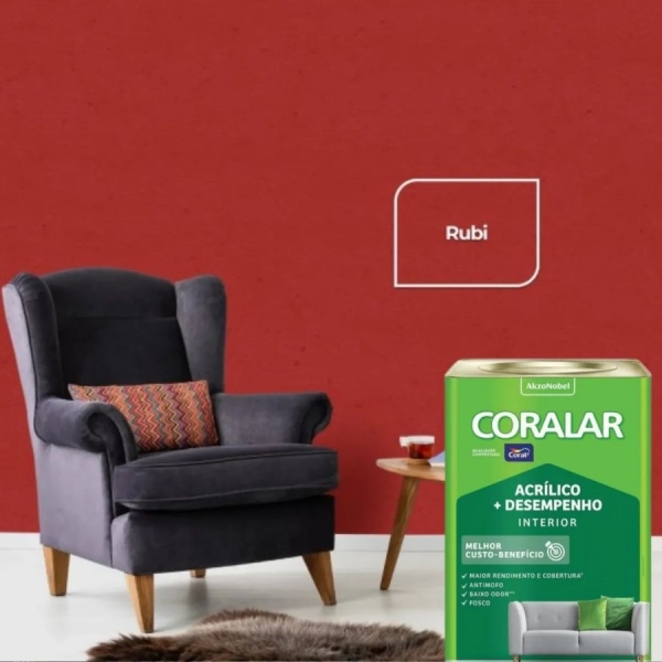Tinta Coral Coralar - Acrílico + Desempenho - RUBI 18L