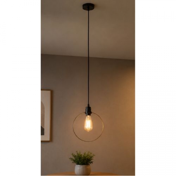 Soquete Pendente com Aro em Metal Dourado - Cód 19859 - DECORATIVA