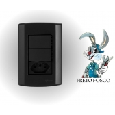 Interruptor 2 Teclas Simples + Tomada 10A preto fosco - cód 1214 - PLUZIE