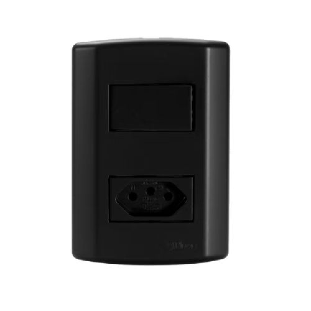 1 Interruptor Simples 10A 250V + Tomada 2P +T 20A 250v - PRETO FOSCO