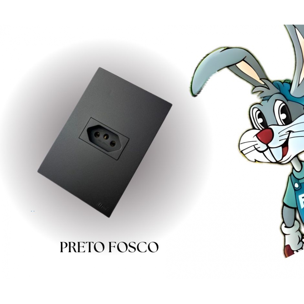 Tomada 2 polos + Terra 10A - 250V - PRETO FOSCO - cód 23 - PLUZIE