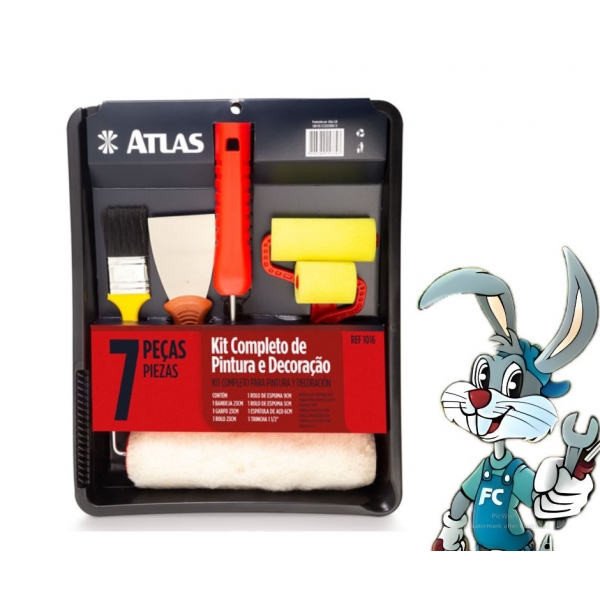 KIt de Pintura 7 Peças Atlas  Rolo Suporte Bandeja e Trincha - cód 25494 - ATLAS