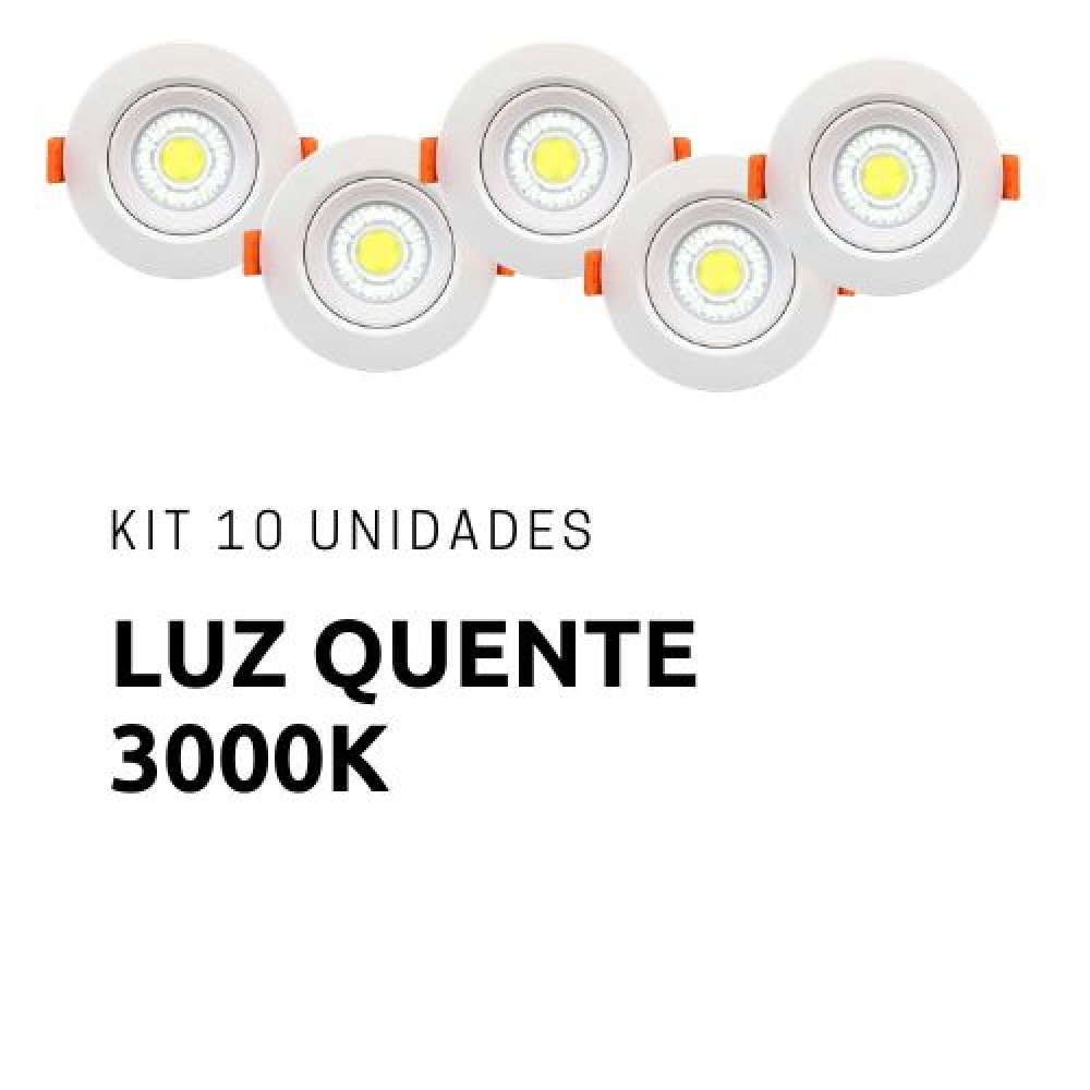 Kit 10 Spots Led Embutir Redondo 5w - 3000k - cód 31371 - LUZ QUENTE