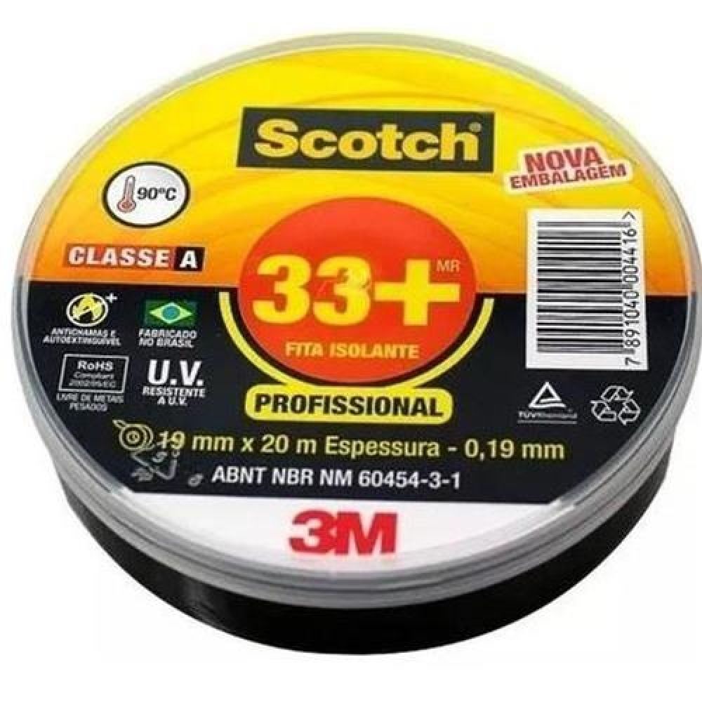 Fita isolante 19mm preta scotch 33 + 20m