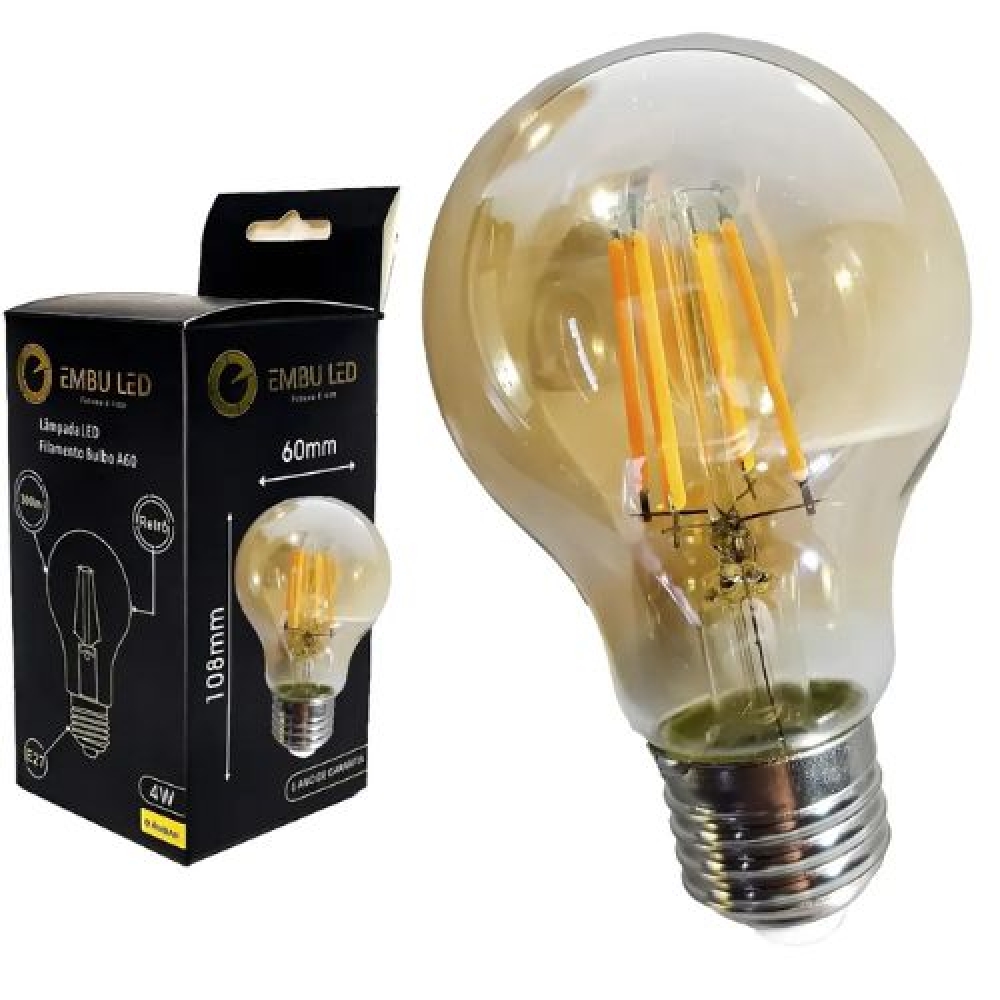 Lâmpada 4W Filamento A60 Vidro - AMBAR - Cód 26039 - FILAMENTO