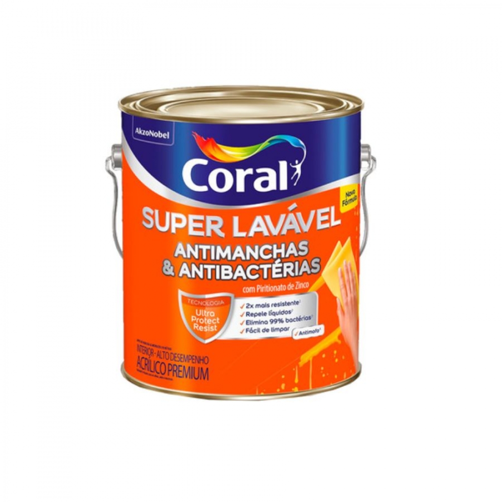 Tinta Acrílica Fosca Super Lavável Premium Ambiente Interno Branco 3,6L Coral - BRANCO FOSCO