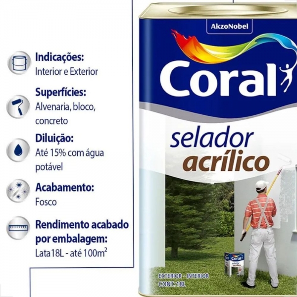 Selador Acrílico Coral Branco 18L - CORAL