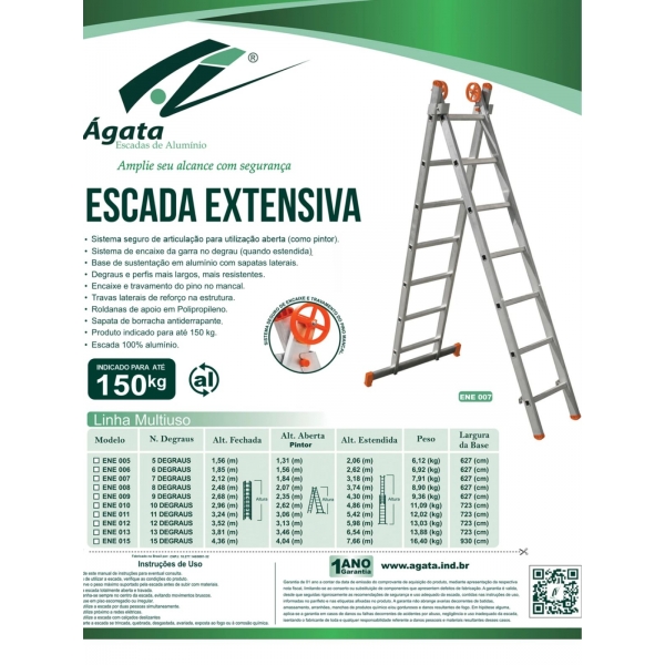 Escada Extensiva Aluminío 6 Degraus - AGATA