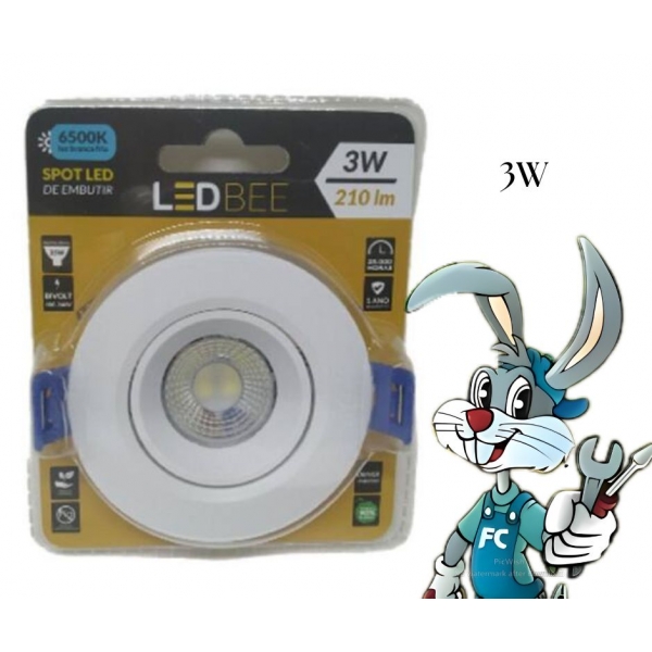 Spot Led de Embutir Redondo - Bivolt 3W - 6500k (LUZ BRANCA) - cód 21164 - LEDBEE
