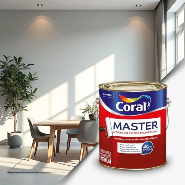Tinta Acrílica Premium Master Interior e Exterior Branco Fosco 3,6l Coral - BRANCO FOSCO