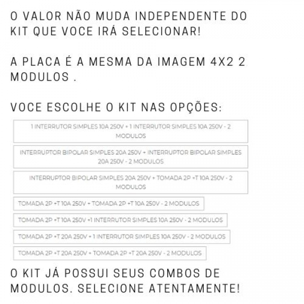 Placa 4X2 P/2 Modulos C/Suporte - Escolha os Kits - PRETO FOSCO