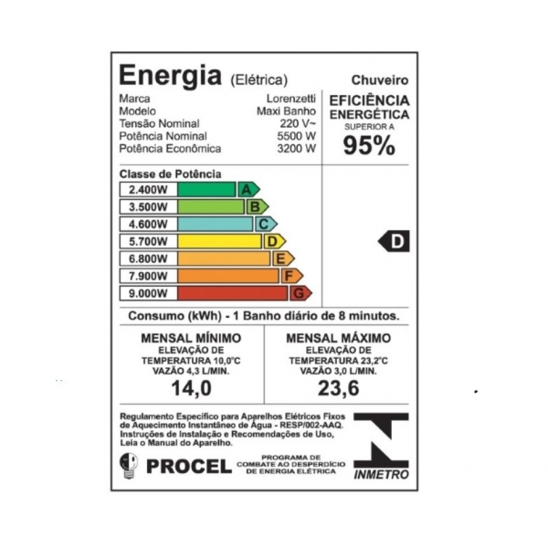 Chuveiro Ducha Elétrica Maxi Banho 3T Com Cano - 220V 5500W - Lorenzeti cód 4515