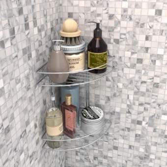 Porta Shampoo Cantoneira Duplo Com Fundo Plástico Branco - STOLF