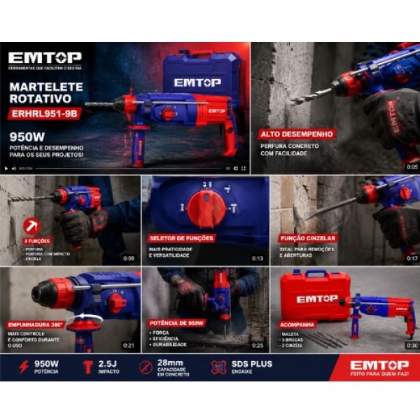 Martelete Rompedor Emtop 950W 220V - Cód 35118 - ROMPEDOR