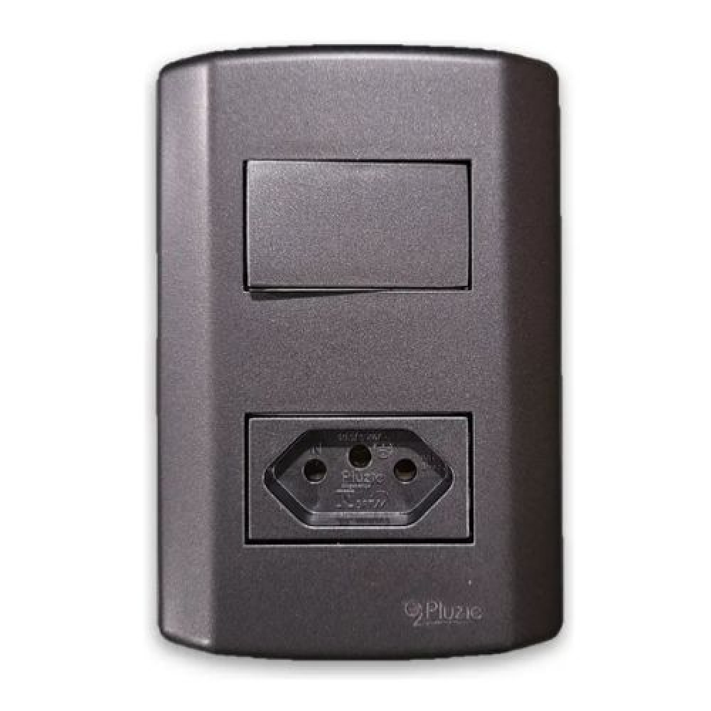 1 Interruptor 1 Tecla Simples - 10A 250V + Tomada 2P +T 20A  250V - GRAFITE