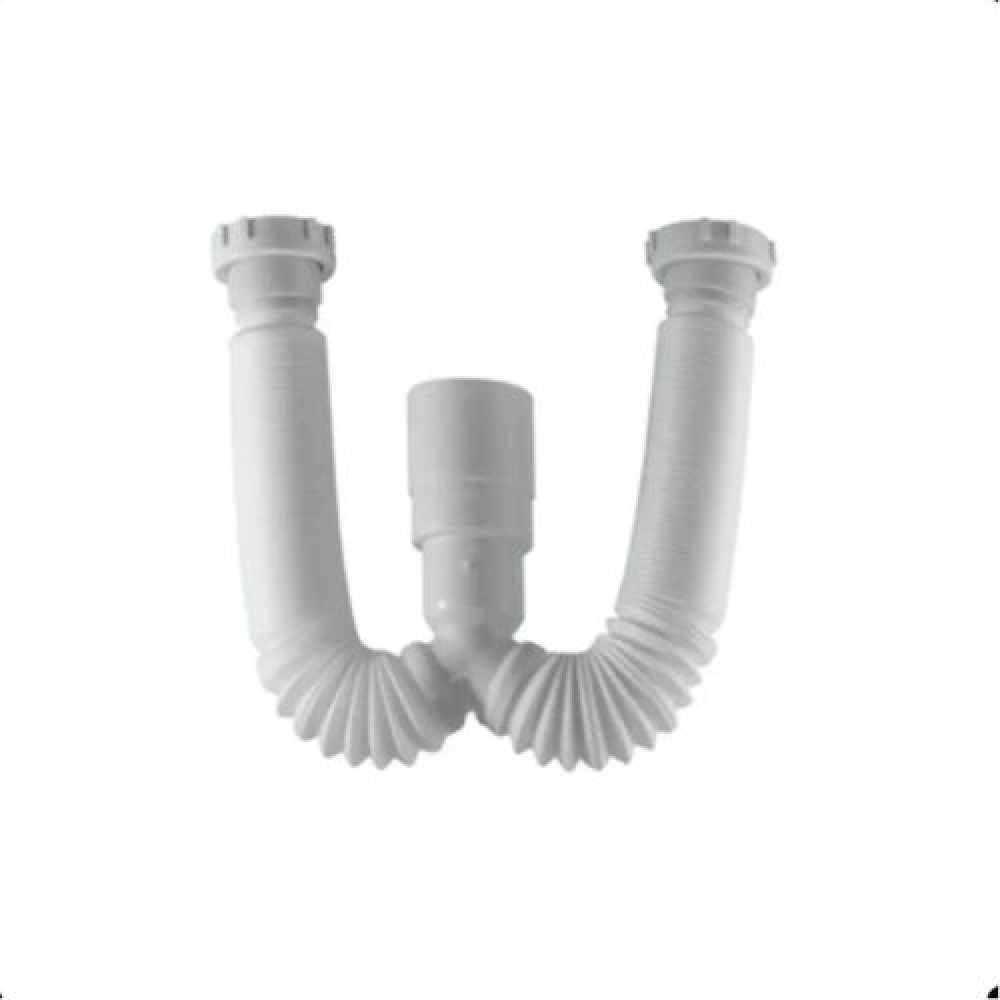 Sifão Sanfonado Duplo Universal Branco - Cód 3424 - 2 SAÍDAS