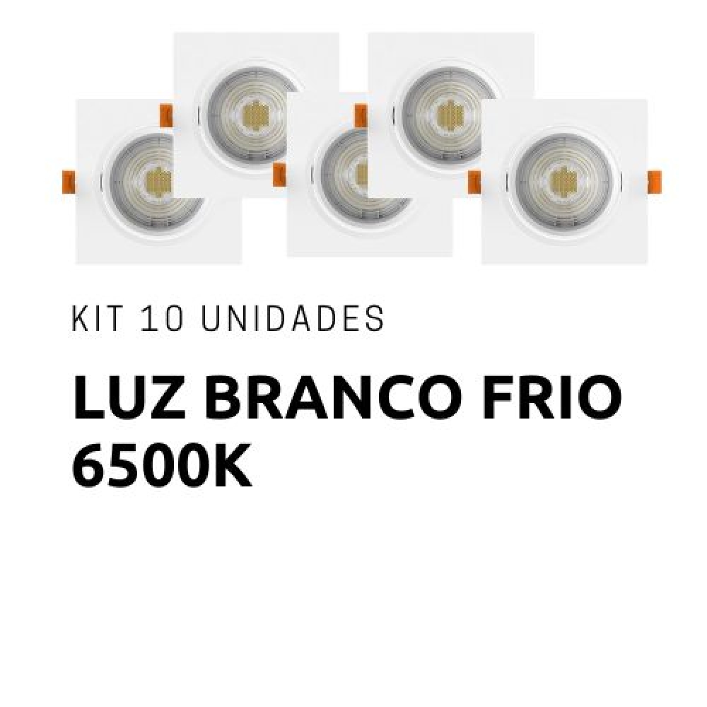 Kit 10 Spots Led Embutir Quadrado 5w - 6500k - cód 13018 - BRANCO FRIO