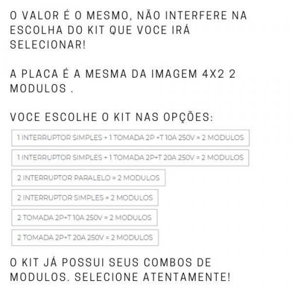 Placa Grafite 4x2 P/2 Modulos C/Suporte - Escolha os kits - PLUZIE
