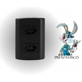 Tomada dupla 10A preta fosca Pluzie - cód 27553 - PLUZIE